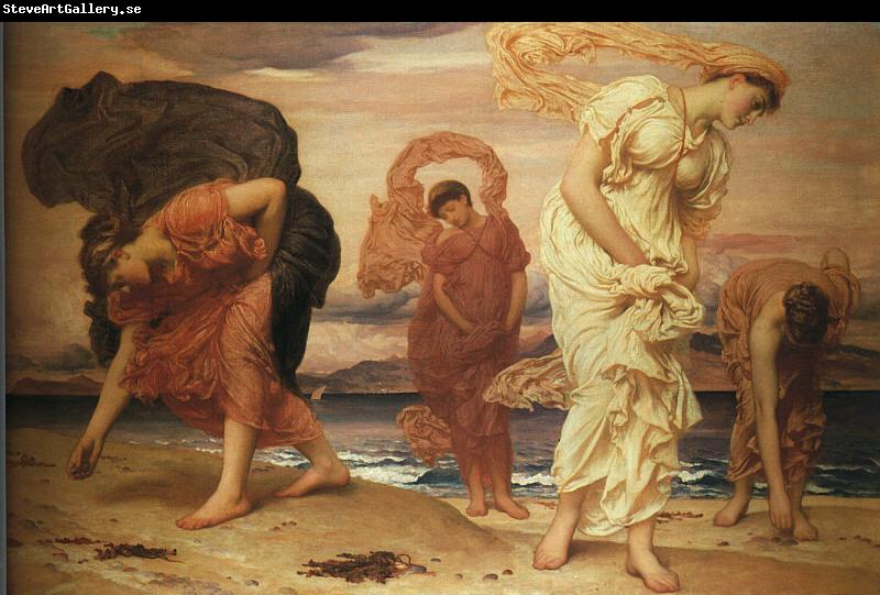 Lord Frederic Leighton Greek Girls Picking Up Pebbles by the Sea